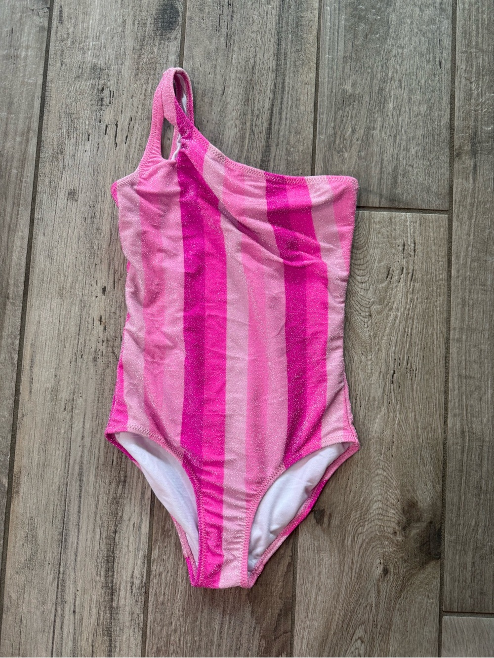Zara Pink Striped One-Shoulder Girls Swim One Piece